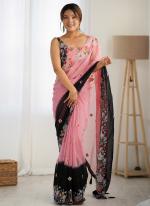 Georgette Baby Pink Party Wear Embroidery Work Saree